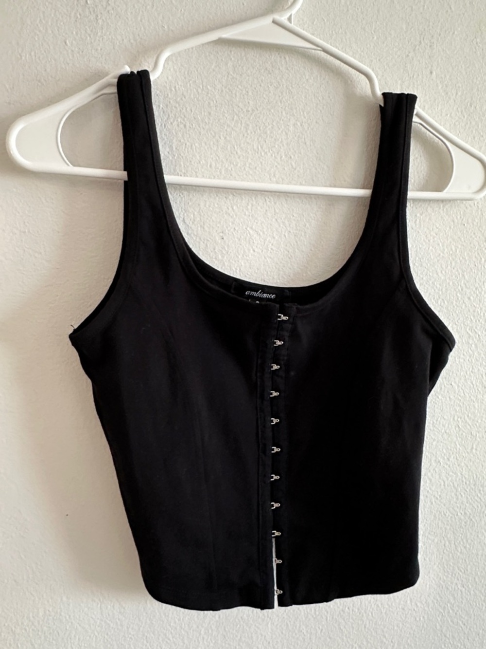 Ambiance Black Hook-Front Crop Tank - NWOT